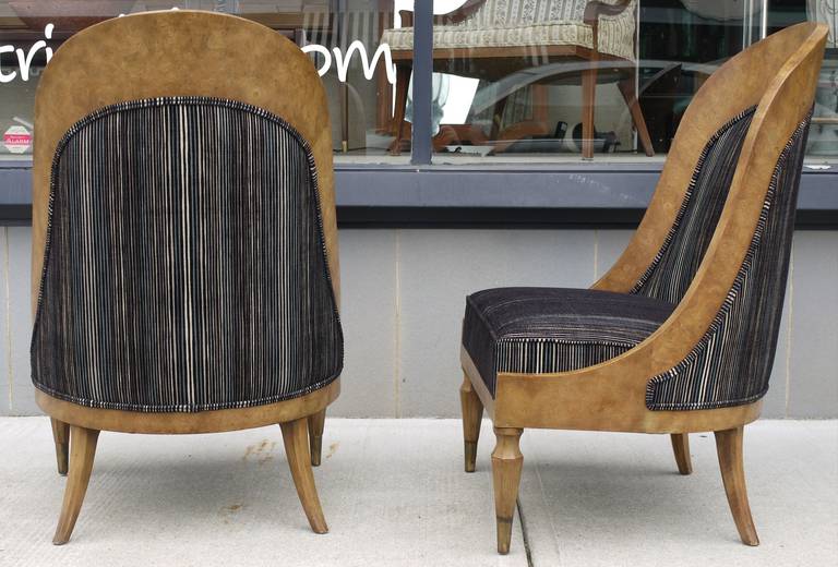 American Pair of Spoonback Amboyna Burl Chairs by Mastercraft