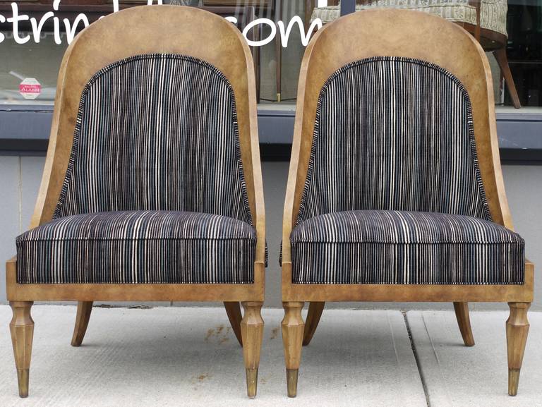 Pair of Spoonback Amboyna Burl Chairs by Mastercraft In Excellent Condition In Kilmarnock, VA