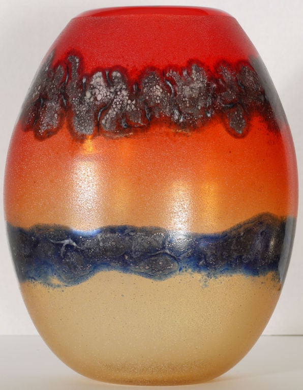 Beautiful large red murano vase by Barbini with a rare red fade and dynamic expressive design.