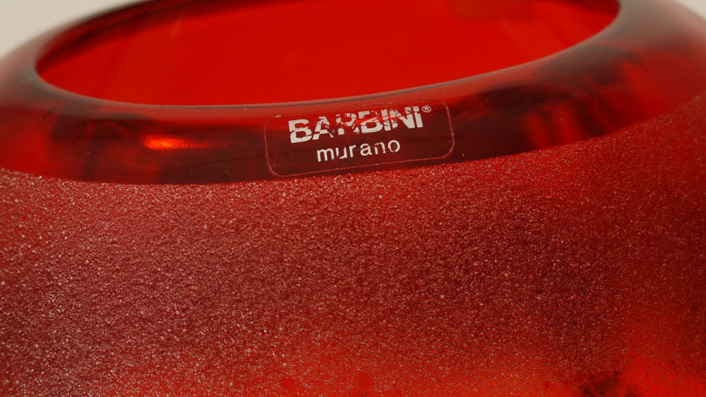 Murano Glass Alfredo Barbini Large Scavo Vase in Rare Red Color