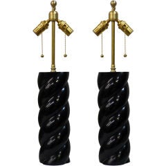 1940s Black Lacquer Twist Lamps
