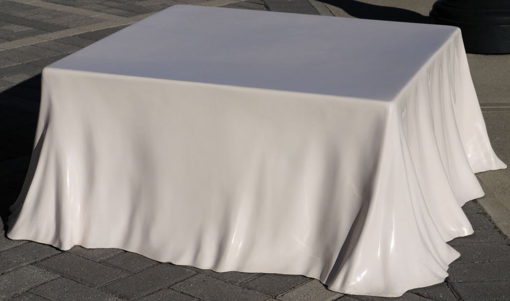 Amazing draped tablecloth table constructed of GRP coated Fiberglass distributed by Stendig in the late 1960s.  This table is a precursor to similar trompe l'oeil tables produced in the 1970's by designers such as John Dickinson and the company