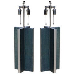 Pair of Cerused Oak and Silver Lamps 12
