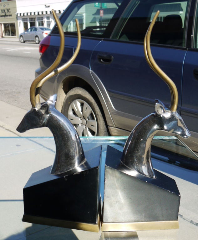 Pair of Chrome and Brass Antelope Bookends