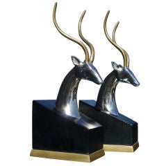 Pair of Chrome and Brass Antelope Bookends