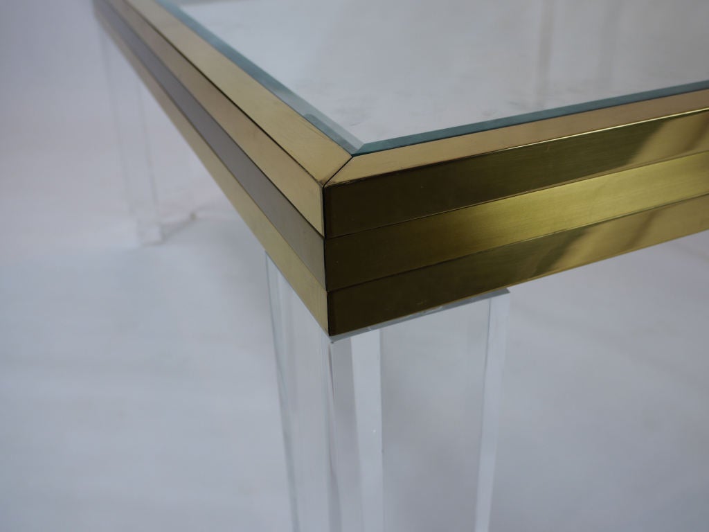Italian Lucite and Two Tone Brass Coffee Table Attr. to Romeo Rega
