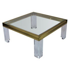 Lucite and Two Tone Brass Coffee Table Attr. to Romeo Rega
