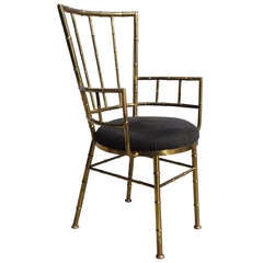 Stylish Italian Brass Faux Bamboo Chair