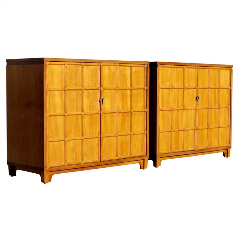 Custom Pair of Bleached Rosewood Italian Cabinets