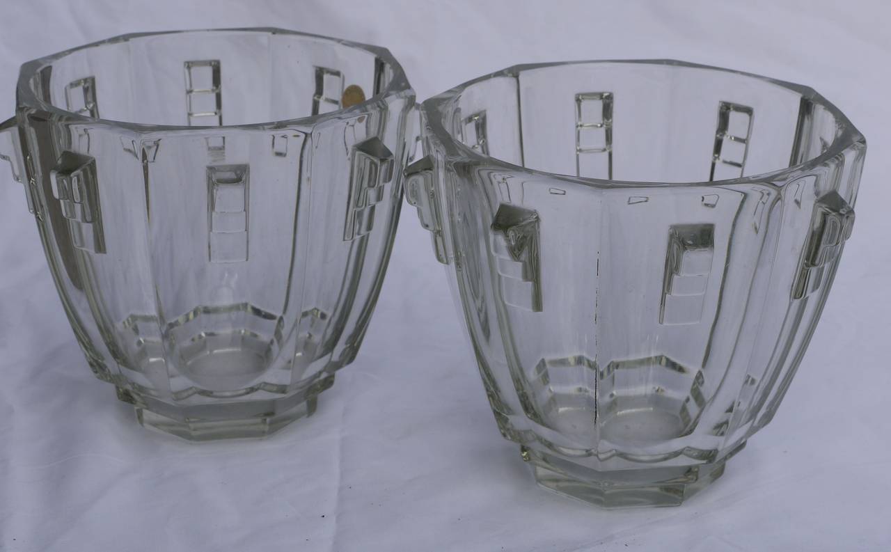 Pair of Art Deco Bohemia Crystal Vases in the Manner of Josef Hoffman 3