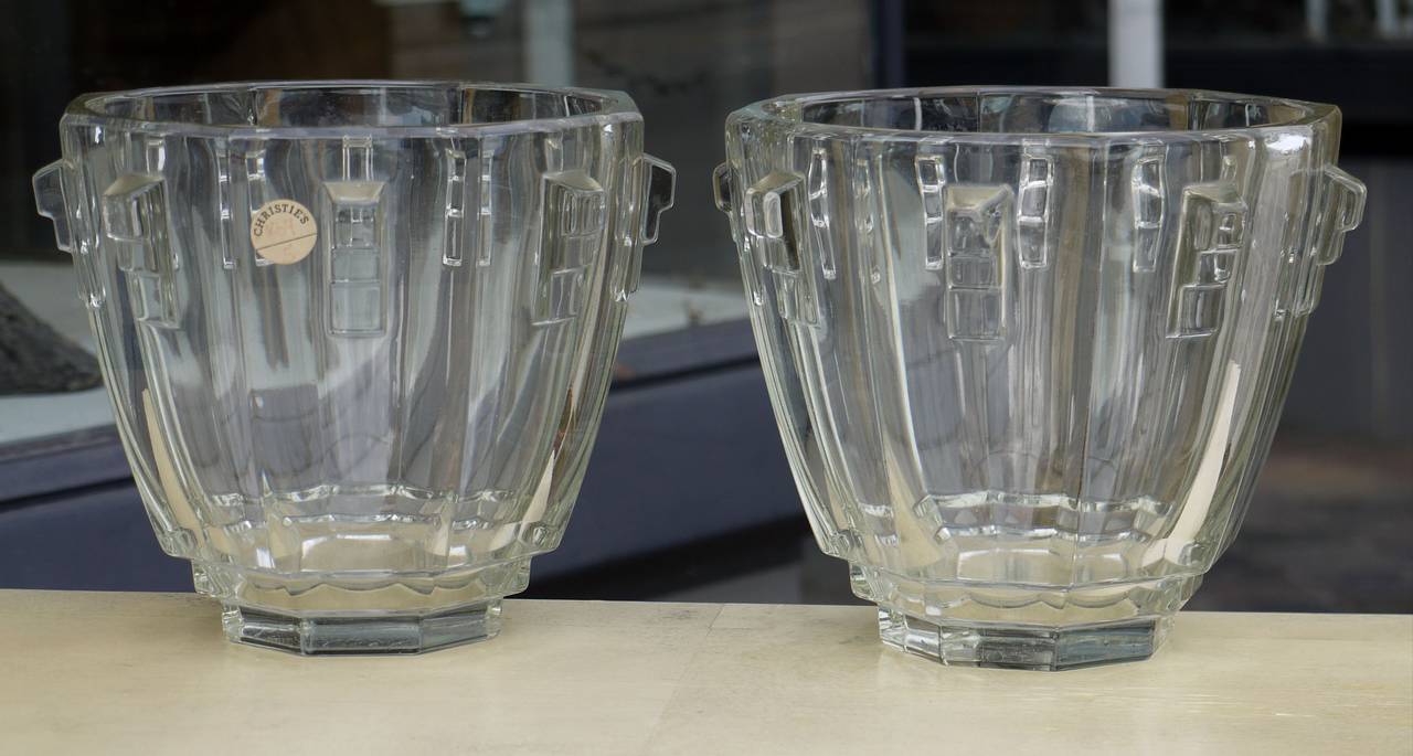 Pair of Art Deco Bohemia Crystal Vases in the Manner of Josef Hoffman 2