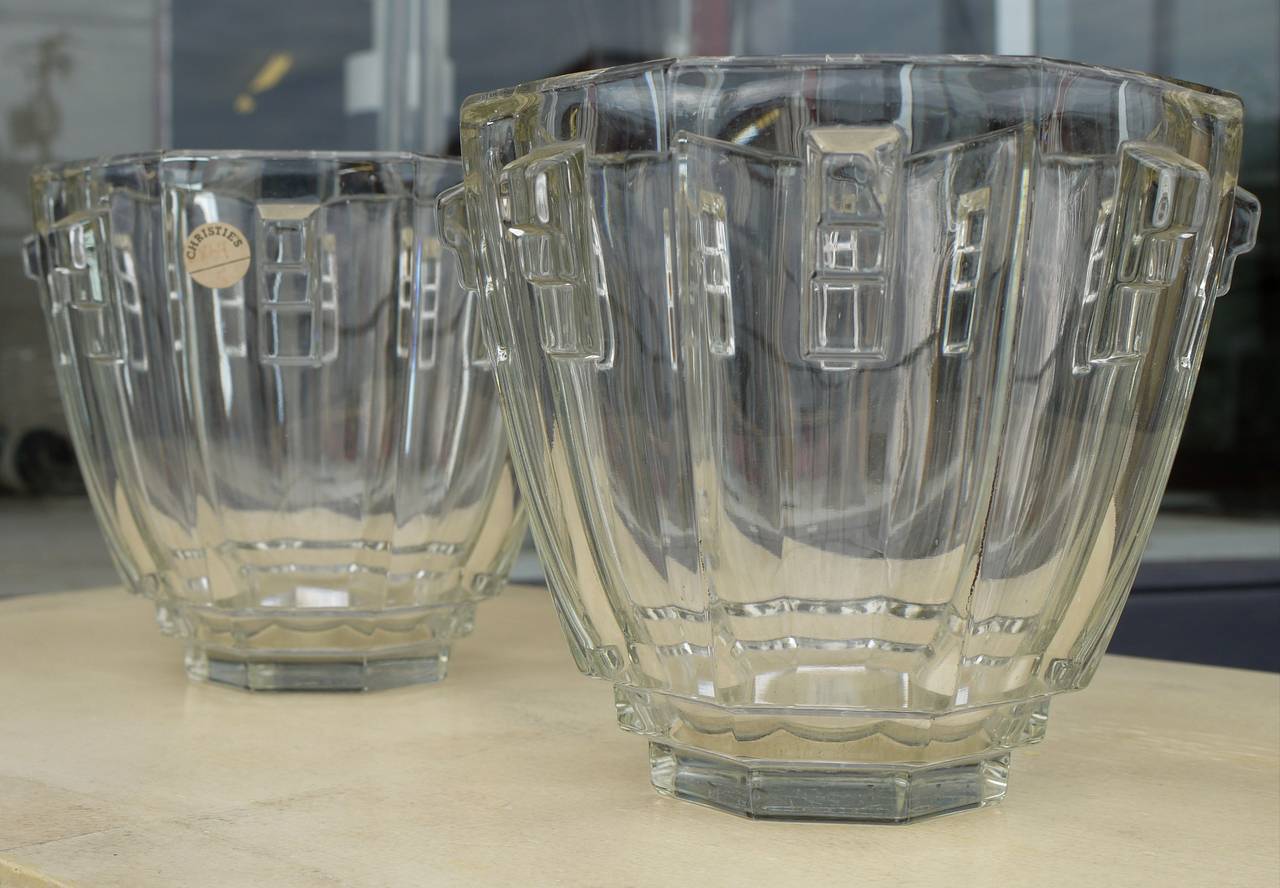 Czech Pair of Art Deco Bohemia Crystal Vases in the Manner of Josef Hoffman