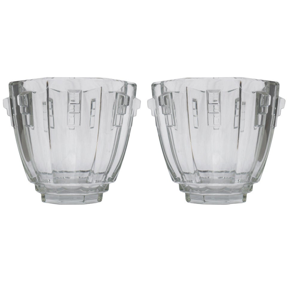 Pair of Art Deco Bohemia Crystal Vases in the Manner of Josef Hoffman