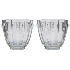 Vintage Pair of Art Deco Bohemia Crystal Vases in the Manner of Josef Hoffman