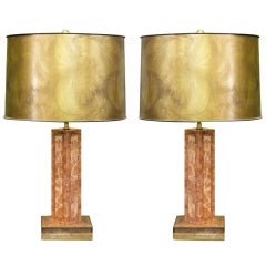 Pair of Maitland Smith Veneered Marble and Brass Lamps 12