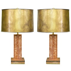 Vintage Pair of Maitland Smith Veneered Marble and Brass Lamps