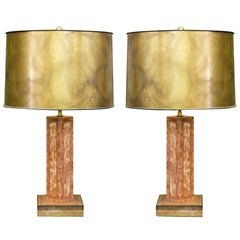 Paire de lampes Maitland Smith en placage de marbre et laiton