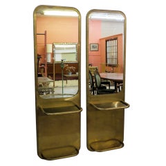 Pair of French Brass Wall Hanging Console with Mirrors
