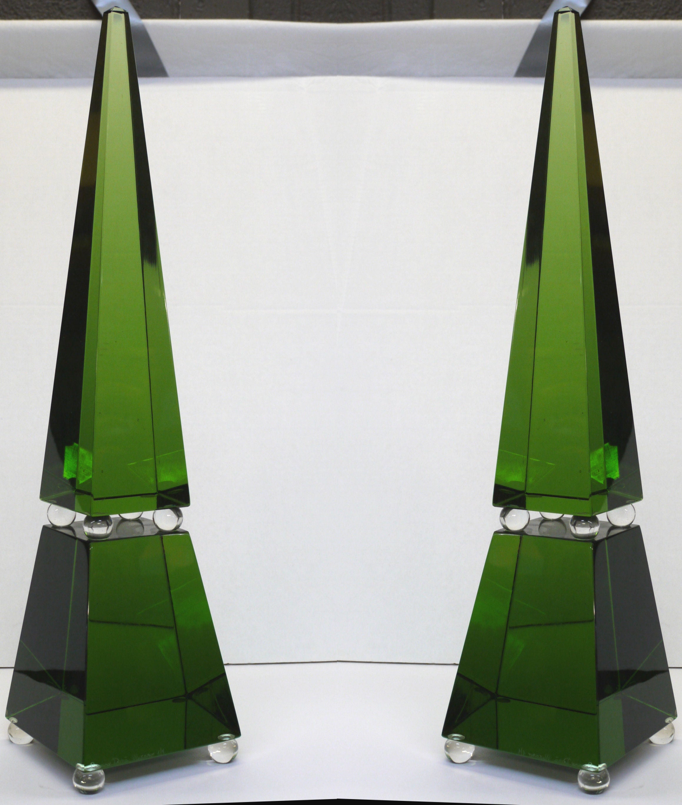 Large Green Murano Glass Obelisks by Romano Dona