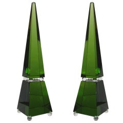 Large Green Murano Glass Obelisks by Romano Dona