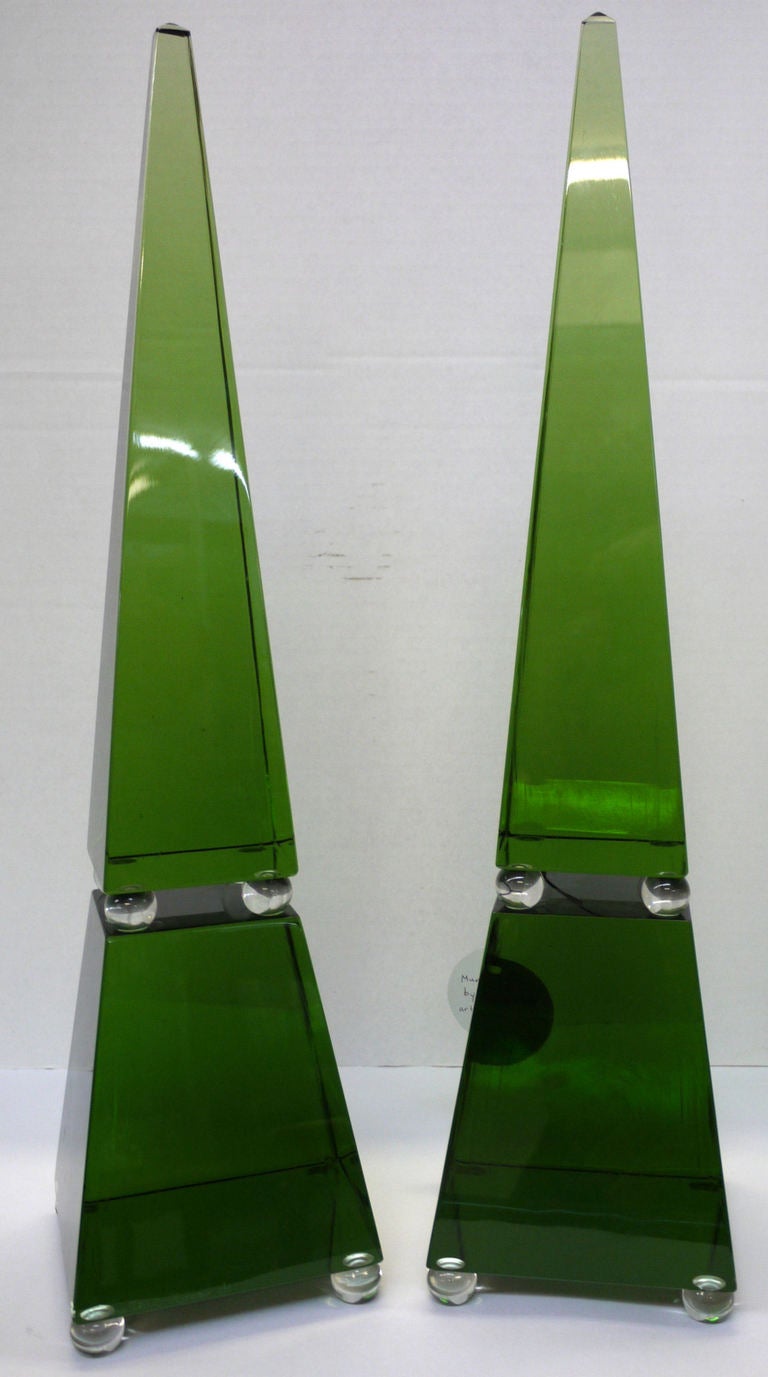 Neoclassical Large Green Murano Glass Obelisks by Romano Dona