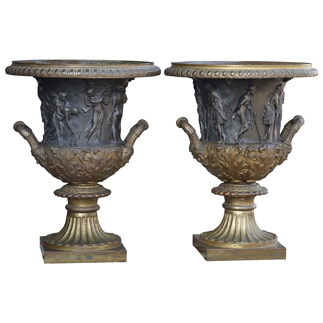 Pair of 19th Century Bronze Campana Urns After the Medici and Borghese Models