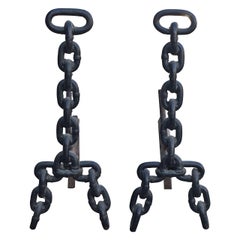 Stylish Folk Art Chain Andirons