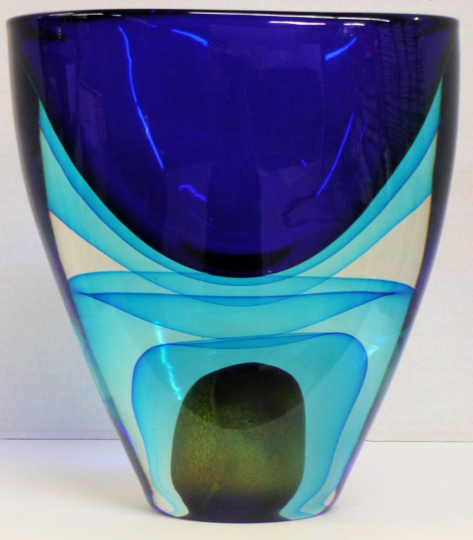 Murano glass vase by Romano Dona for Cenedese made using the Sommerso Massiccio technique.  The vase is extremely heavy at somewhere are 30lbs.  Signed on the bottom.