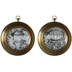 Early Pair of Mounted Plates in Pocketwatch Frames by Fornasetti