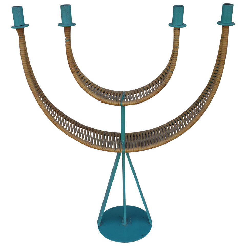 Arthur Umanoff Candelabrum in Teal For Sale