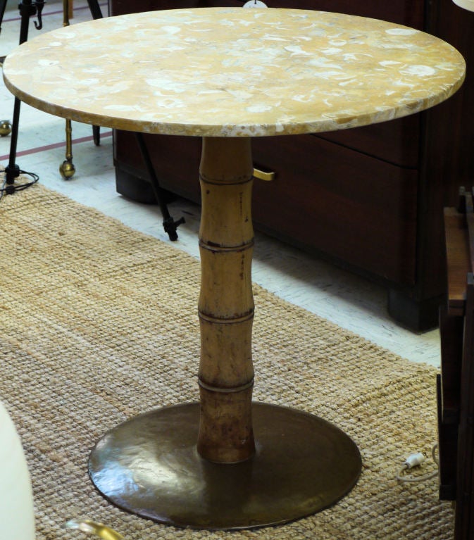 Faux Bamboo Bistro Table with Fossilized Oyster Stone Top at 1stDibs