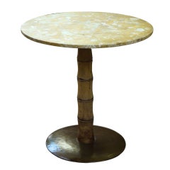 Faux Bamboo Bistro Table with Fossilized Oyster Stone Top