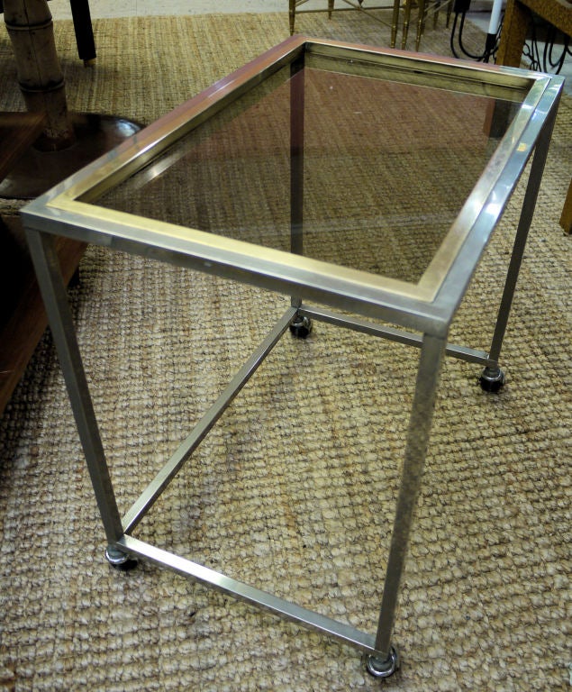 Mid-Century Modern French Stainless and Brass Nesting Tables