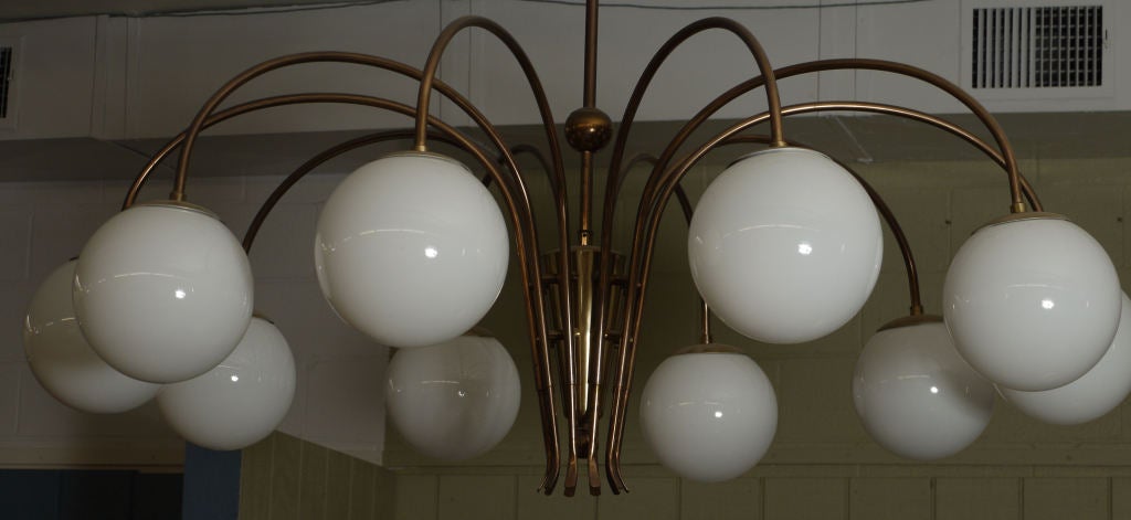 Brass Massive Globed Chandelier Attributed to Stilnovo