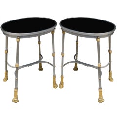 Pair of Nickel and Brass End Tables by Maison Jansen