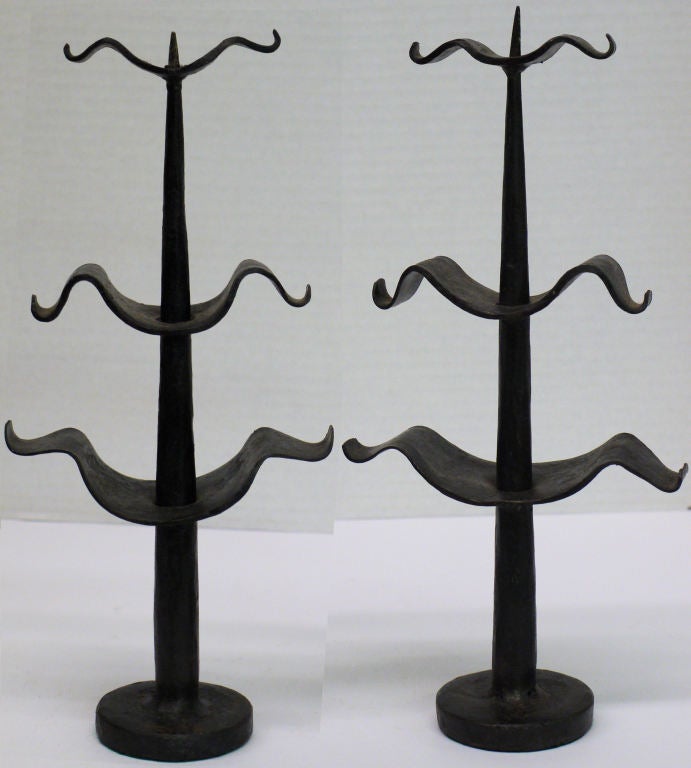 Vintage Pair of Wrought Iron Pricket Candlesticks
