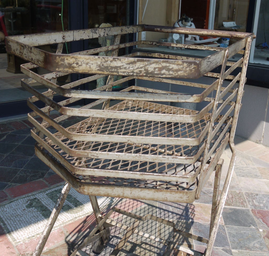 All hand forged shopping cart which is designed to fold up and stand upright when collapsed.  Stunning design piece, and a rare piece of Americana.