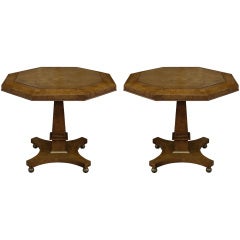 Pair of Amboyna Burl Pedestal End Tables by Mastercraft