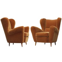 Large Sculptural Italian Wing Chairs in Mohair