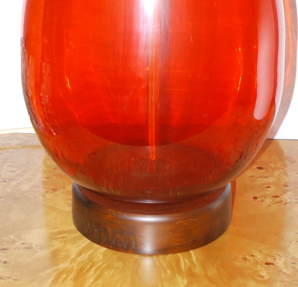 Glass Large Pair of Ruby Red Blenko Lamps