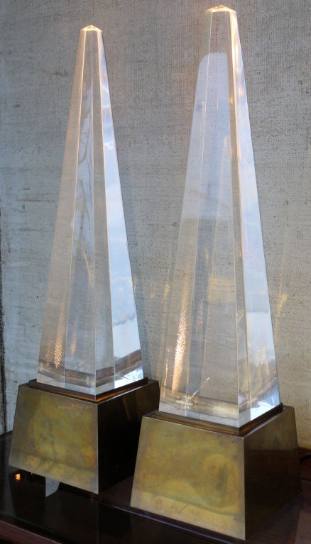 Dimmable lucite and brass lamps that were heavily inspired by the designs of the Gabriella Crespi design. Signed “Chapman copyright 1977”