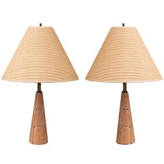 Pair of French Leather and Brass Studded Lamps