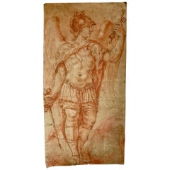 Antique 19th Century Italian Drawing of an Archangel in Red Chalk