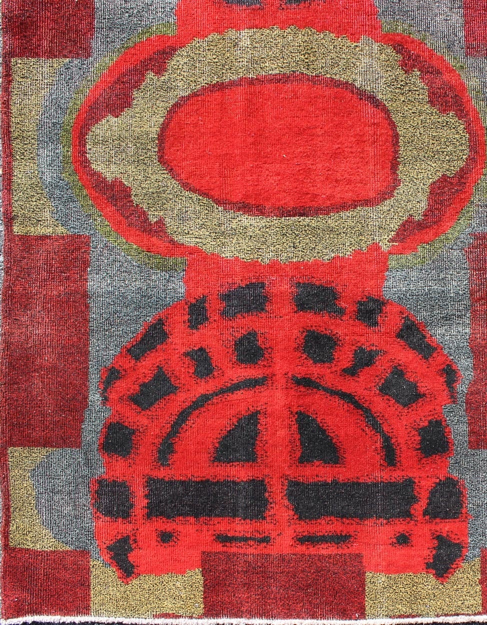 Mid-Century Modern  Art Nouveau Design Rug from the Mid 20th Century in Red, Green, Blue & Black    For Sale