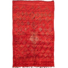 Vintage Moroccan Rug with Red Diamond Pattern and Zig-Zag Design 9