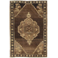 Vintage Brown Turkish Rug with geometric Design 11