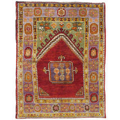 Colorful Turkish Oushak with a Prayer Design