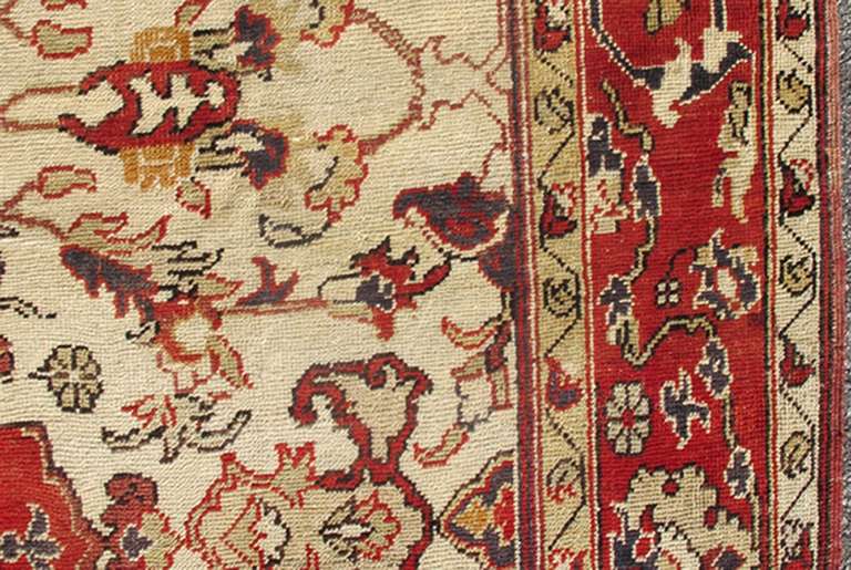 Oushak Antique Turkish Sivas Rug with Red, Taupe, Light Green and Cream Colors For Sale