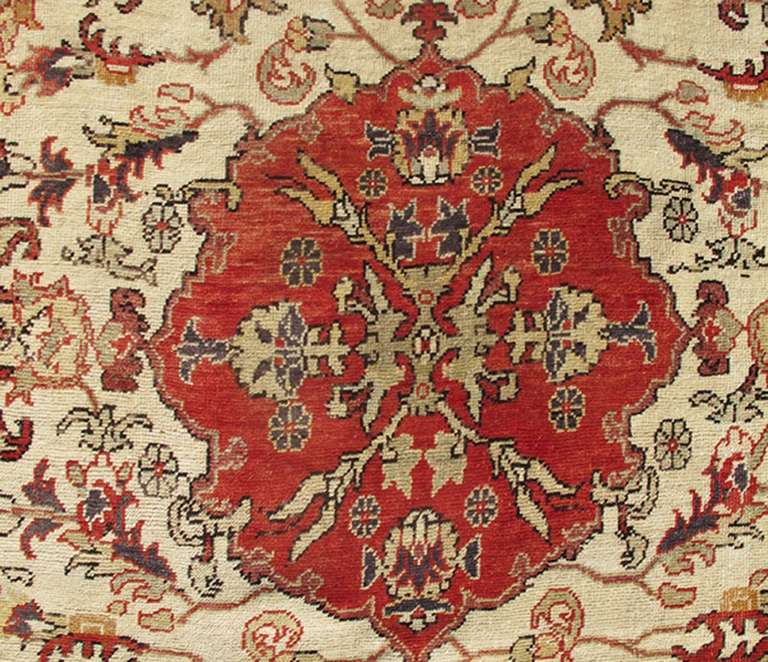 Wool Antique Turkish Sivas Rug with Red, Taupe, Light Green and Cream Colors For Sale