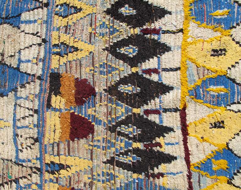 20th Century Boucherouite Moroccan Rug with Blue and Yellow Colors